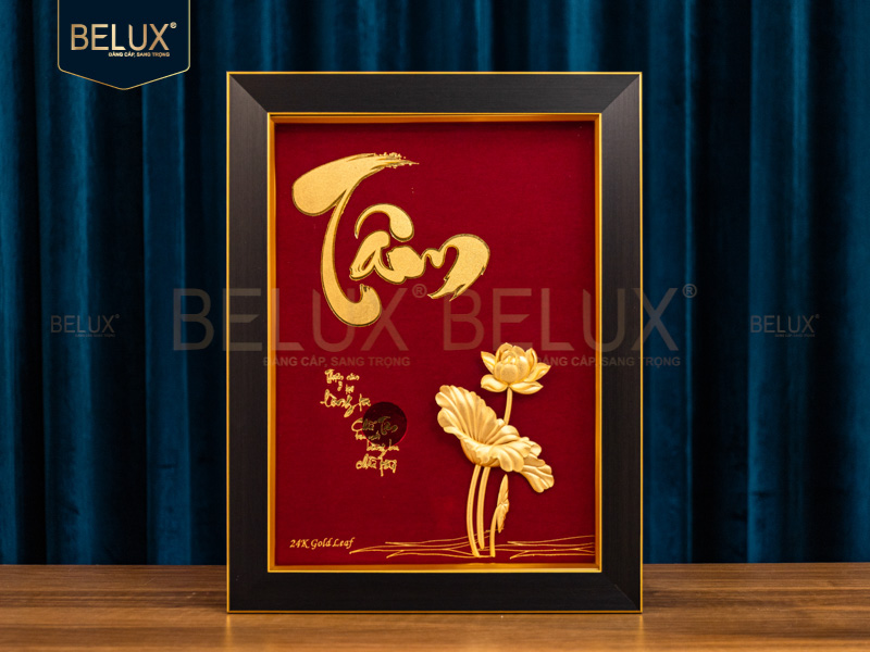 Tranh Chữ Tâm Dát Vàng 24k - 39x30cm